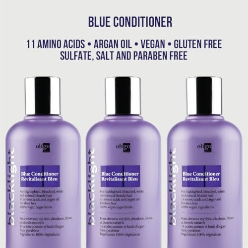 Oligo Professionnel Blacklight Blue Conditioner for Blondes – Eliminate Brass, Refresh Highlights, Vegan & Hydrating with Argan Oil (8.5 oz) Avelisse