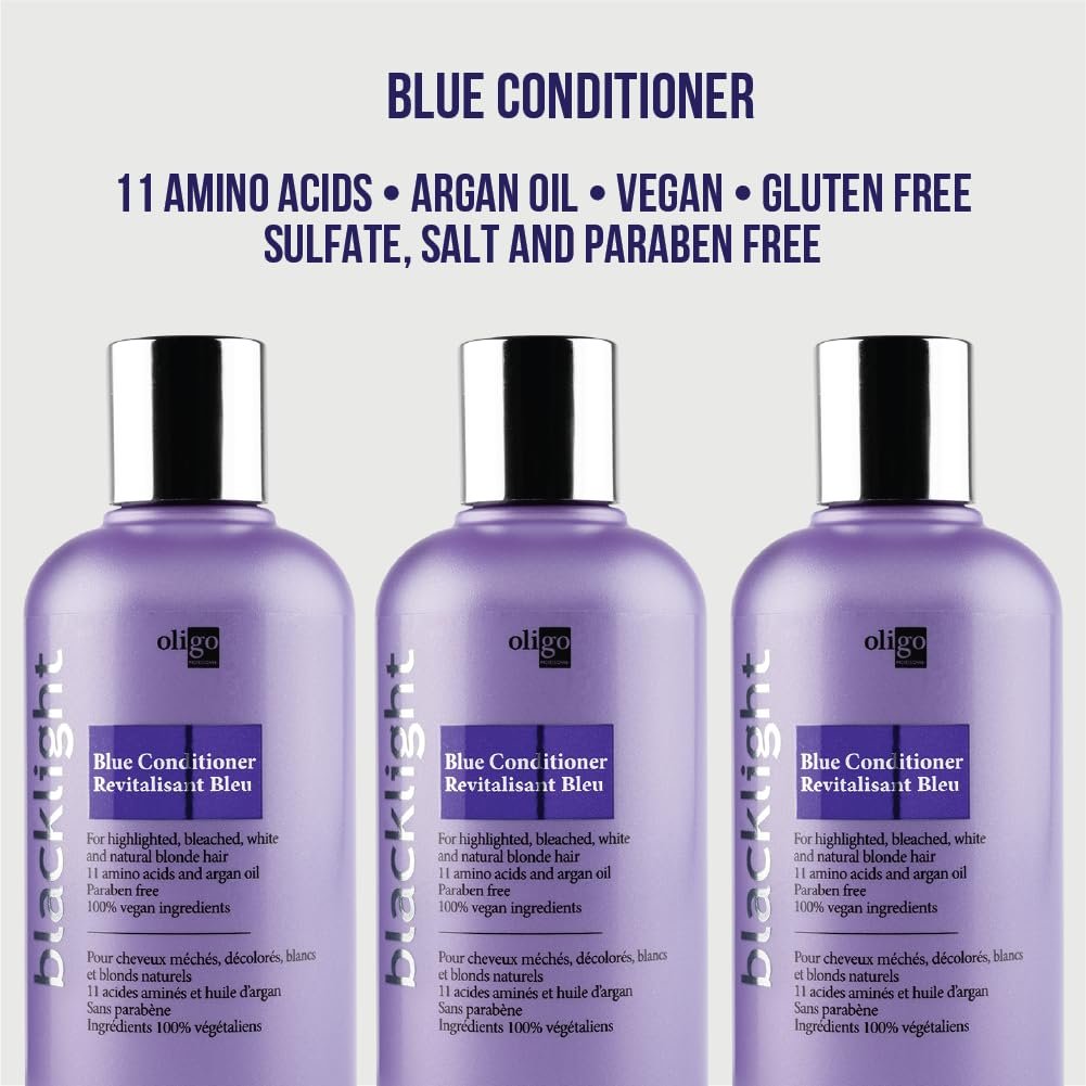 Oligo Professionnel Blacklight Blue Conditioner for Blondes – Eliminate Brass, Refresh Highlights, Vegan & Hydrating with Argan Oil (8.5 oz) Avelisse