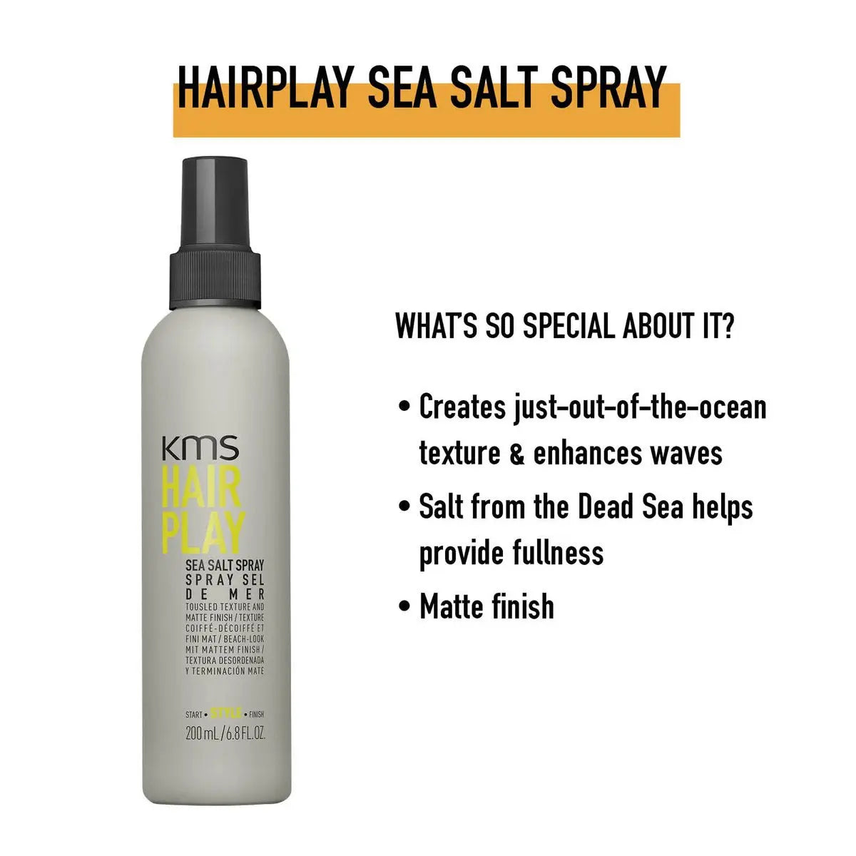 KMS HAIRPLAY Sea Salt Spray - 6.7 oz Texturizing Salt Spray for Beachy Waves Avelisse