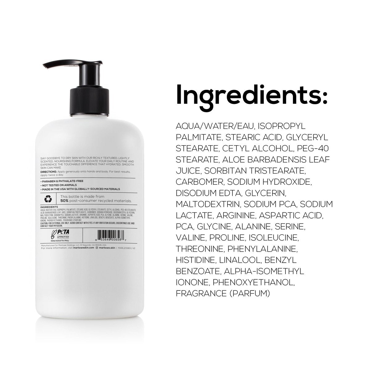 MARLOWE. Body Lotion for Men – Hydrating & Nourishing Daily Moisturizer for Dry Skin, Non-Oily, Clean Vegan Formula with Aloe Vera & Amino Acids, Original Fresh Sage & Fir Scent (15 oz Pump) Avelisse