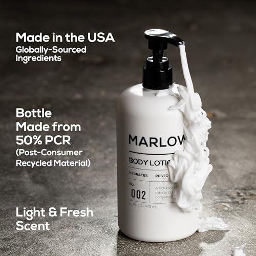 MARLOWE. Body Lotion for Men – Hydrating & Nourishing Daily Moisturizer for Dry Skin, Non-Oily, Clean Vegan Formula with Aloe Vera & Amino Acids, Original Fresh Sage & Fir Scent (15 oz Pump) Avelisse