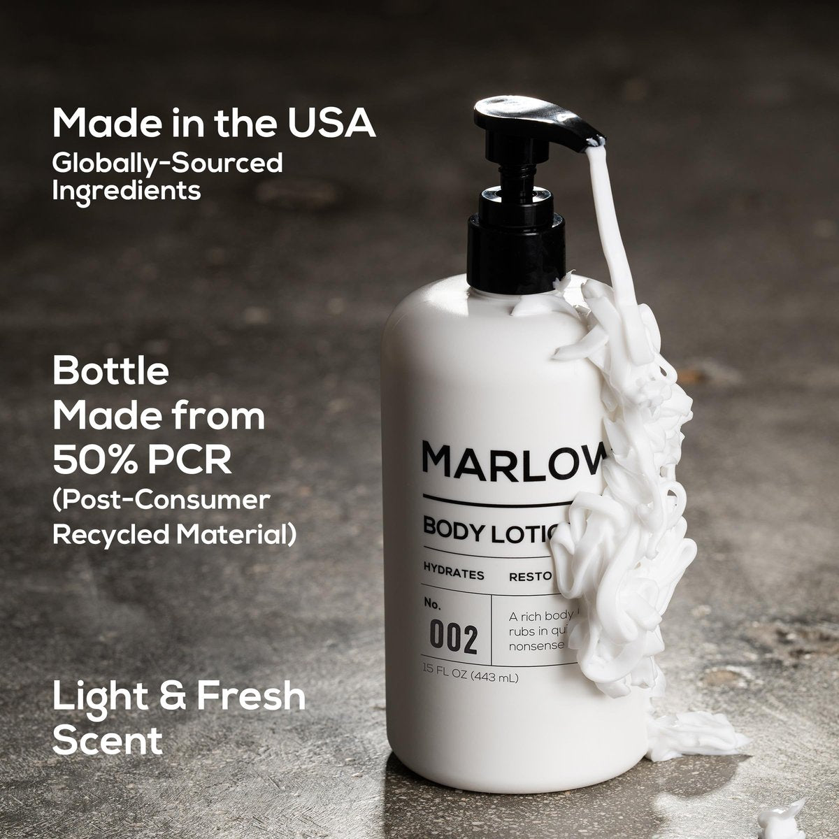 MARLOWE. Body Lotion for Men – Hydrating & Nourishing Daily Moisturizer for Dry Skin, Non-Oily, Clean Vegan Formula with Aloe Vera & Amino Acids, Original Fresh Sage & Fir Scent (15 oz Pump) Avelisse