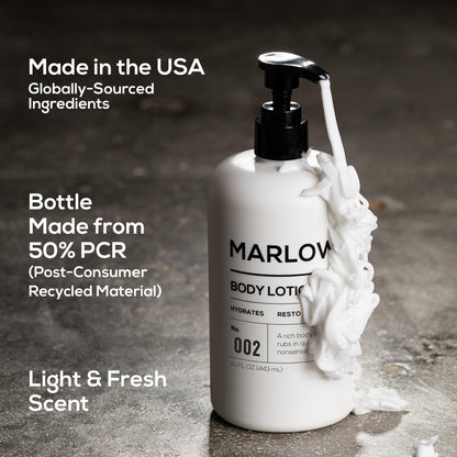 MARLOWE. Body Lotion for Men – Hydrating & Nourishing Daily Moisturizer for Dry Skin, Non-Oily, Clean Vegan Formula with Aloe Vera & Amino Acids, Original Fresh Sage & Fir Scent (15 oz Pump) Avelisse