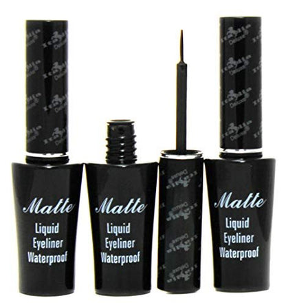 Italia Deluxe Matte Liquid Eyeliner Waterproof - 3 Pack, Intense Black, Long-Lasting Avelisse