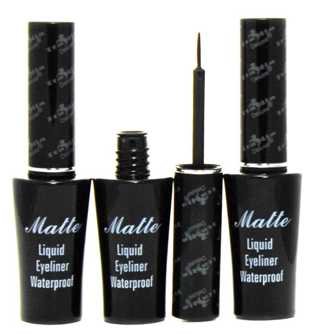 Italia Deluxe Matte Liquid Eyeliner Waterproof - 3 Pack, Intense Black, Long-Lasting Avelisse