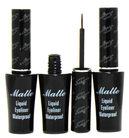 Italia Deluxe Matte Liquid Eyeliner Waterproof - 3 Pack, Intense Black, Long-Lasting Avelisse