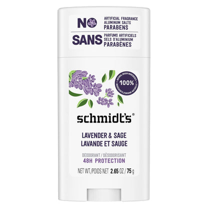 Schmidt's Natural Deodorant Lavender & Sage – Aluminum-Free, Vegan, 24-Hour Odor Protection for Women and Men, 2.65 oz