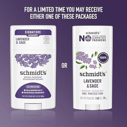 Schmidt's Natural Deodorant Lavender & Sage – Aluminum-Free, Vegan, 24-Hour Odor Protection for Women and Men, 2.65 oz