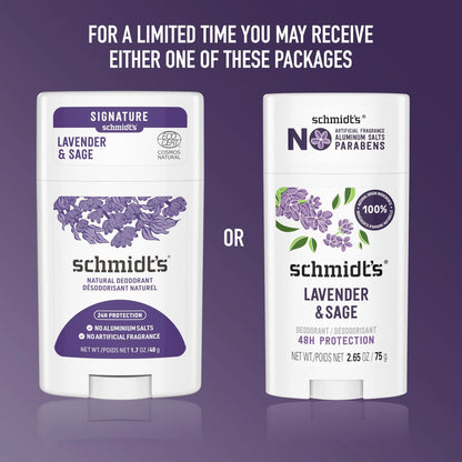 Schmidt's Natural Deodorant Lavender & Sage – Aluminum-Free, Vegan, 24-Hour Odor Protection for Women and Men, 2.65 oz