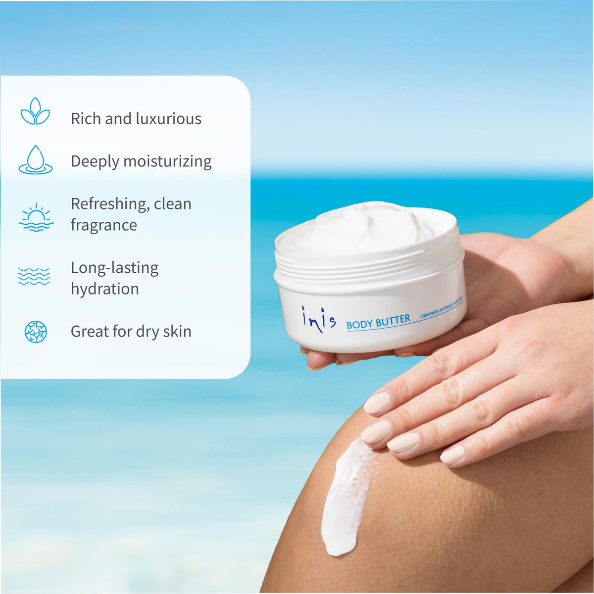 Inis the Energy of the Sea Rejuvenating Body Butter – Deep Moisturizing Whipped Body Cream with Seaweed Extract, Shea Butter & Argan Oil for Women and Men, 10.1 oz Avelisse