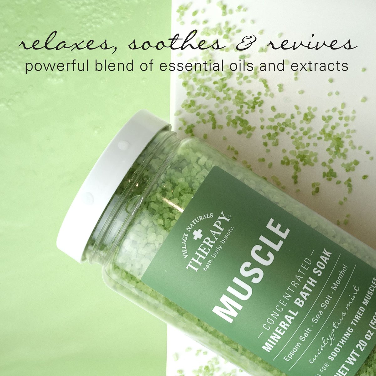 Village Naturals Therapy Muscle Concentrated Mineral Bath Soak - Eucalyptus Mint Scent, 20 oz (Pack of 4) Avelisse