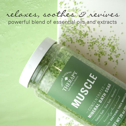 Village Naturals Therapy Muscle Concentrated Mineral Bath Soak - Eucalyptus Mint Scent, 20 oz (Pack of 4) Avelisse