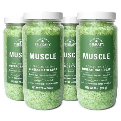 Village Naturals Therapy Muscle Concentrated Mineral Bath Soak - Eucalyptus Mint Scent, 20 oz (Pack of 4) Avelisse
