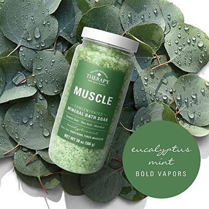 Village Naturals Therapy Muscle Concentrated Mineral Bath Soak - Eucalyptus Mint Scent, 20 oz (Pack of 4) Avelisse