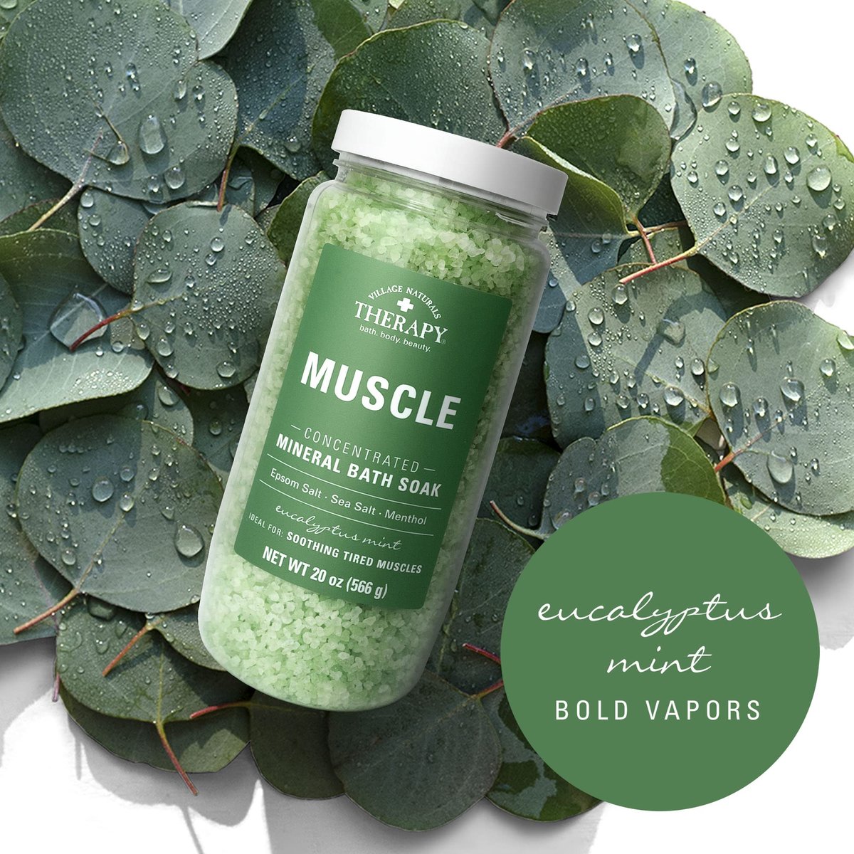 Village Naturals Therapy Muscle Concentrated Mineral Bath Soak - Eucalyptus Mint Scent, 20 oz (Pack of 4) Avelisse