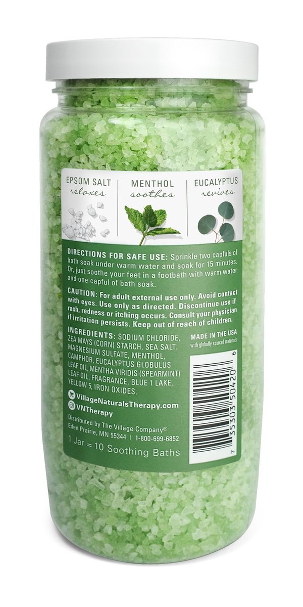 Village Naturals Therapy Muscle Concentrated Mineral Bath Soak - Eucalyptus Mint Scent, 20 oz (Pack of 4) Avelisse