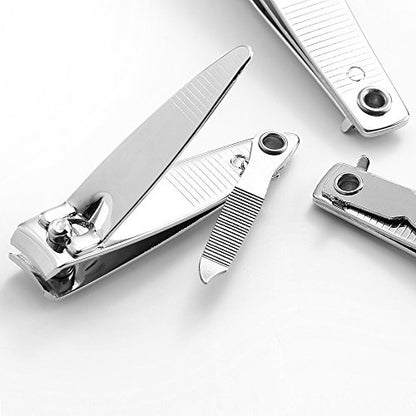 4 Pcs Professional Stainless Steel Nail Clippers Set for Fingernails and Toenails with Swing Out Cleaner and File - Sharp, Wide Lever Nail Cutter for Seniors and Arthritic Hands