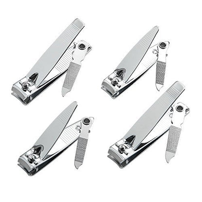 4 Pcs Professional Stainless Steel Nail Clippers Set for Fingernails and Toenails with Swing Out Cleaner and File - Sharp, Wide Lever Nail Cutter for Seniors and Arthritic Hands