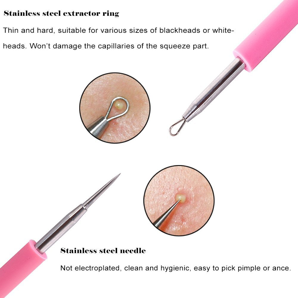 BEZOX Professional Acne Removal Needle - Pink Metal Blackhead & Whitehead Extractor Tool - görsel 3