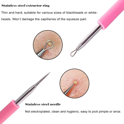BEZOX Professional Acne Removal Needle - Pink Metal Blackhead & Whitehead Extractor Tool