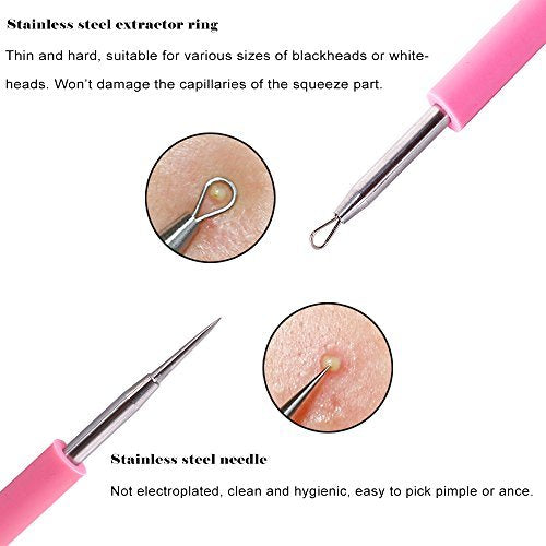 BEZOX Professional Acne Removal Needle - Pink Metal Blackhead & Whitehead Extractor Tool - görsel 4