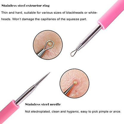 BEZOX Professional Acne Removal Needle - Pink Metal Blackhead & Whitehead Extractor Tool