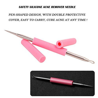 BEZOX Professional Acne Removal Needle - Pink Metal Blackhead & Whitehead Extractor Tool