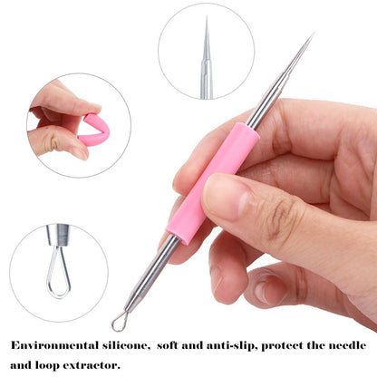 BEZOX Professional Acne Removal Needle - Pink Metal Blackhead & Whitehead Extractor Tool