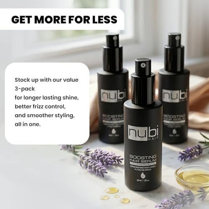 Nubi Marula Anti Frizz Serum - Smoothing Serum for Dry Hair Repair and Shine with Vitamin E, Aloe Vera - 2 Fl Oz