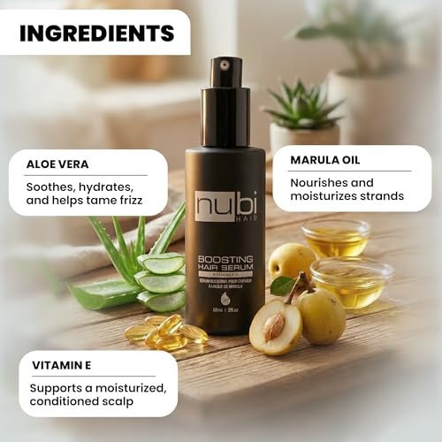 Nubi Marula Anti Frizz Serum - Smoothing Serum for Dry Hair Repair and Shine with Vitamin E, Aloe Vera - 2 Fl Oz - görsel 4