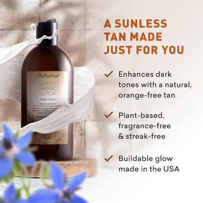 Just Nutritive Sunless Tanning Lotion Dark Tones - Indoor Self-Tanner for Body, 8 oz Avelisse