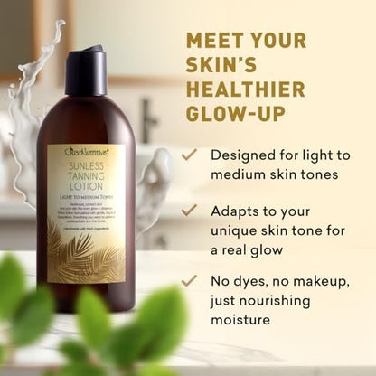 Just Nutritive Sunless Tanning Lotion - Light to Medium Tones, 8 oz - Natural Sun-Kissed Glow for All Skin Types Avelisse