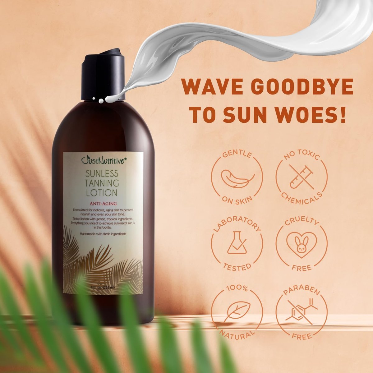 Sunless Tanning Lotion | Anti-Aging Self-Tanner | Body Tanning | Sun Kiss Glow Bronze Finish | Just Nutritive | 8 Oz Avelisse