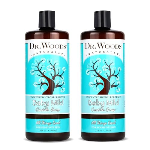Dr. Woods Unscented Baby Mild Liquid Castile Soap - 32 Fl Oz (Pack of 2) - Natural, Gentle Cleanser for Sensitive Skin with Hemp Oil and Vitamin E Avelisse