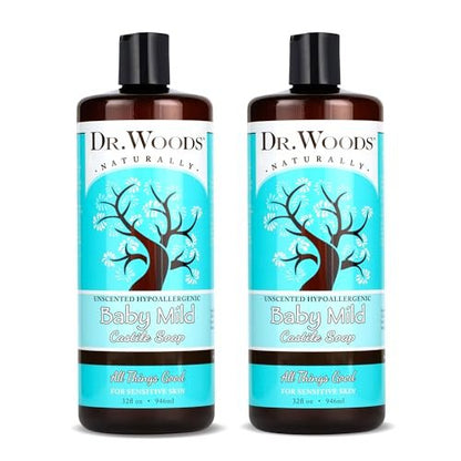 Dr. Woods Unscented Baby Mild Liquid Castile Soap - 32 Fl Oz (Pack of 2) - Natural, Gentle Cleanser for Sensitive Skin with Hemp Oil and Vitamin E Avelisse