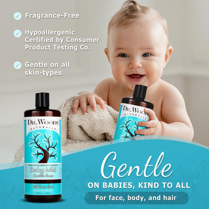 Dr. Woods Unscented Baby Mild Liquid Castile Soap - 32 Fl Oz (Pack of 2) - Natural, Gentle Cleanser for Sensitive Skin with Hemp Oil and Vitamin E Avelisse
