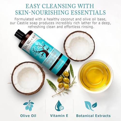 Dr. Woods Unscented Baby Mild Liquid Castile Soap - 32 Fl Oz (Pack of 2) - Natural, Gentle Cleanser for Sensitive Skin with Hemp Oil and Vitamin E Avelisse