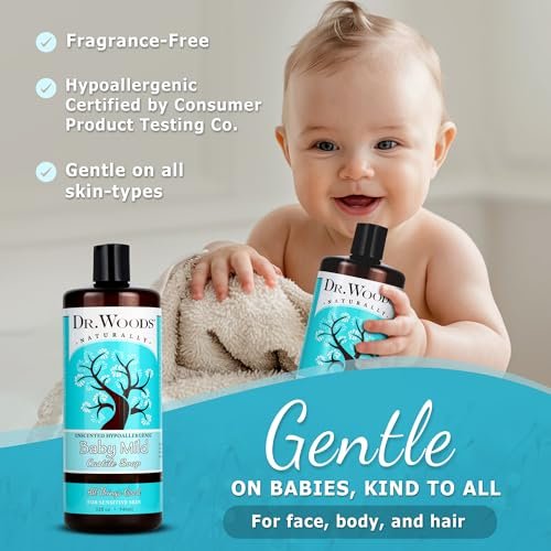 Dr. Woods Unscented Baby Mild Liquid Castile Soap - 32 Fl Oz (Pack of 2) - Natural, Gentle Cleanser for Sensitive Skin with Hemp Oil and Vitamin E Avelisse