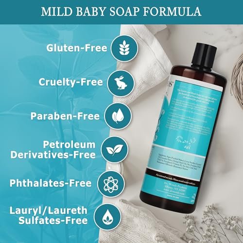 Dr. Woods Unscented Baby Mild Liquid Castile Soap - 32 Fl Oz (Pack of 2) - Natural, Gentle Cleanser for Sensitive Skin with Hemp Oil and Vitamin E Avelisse