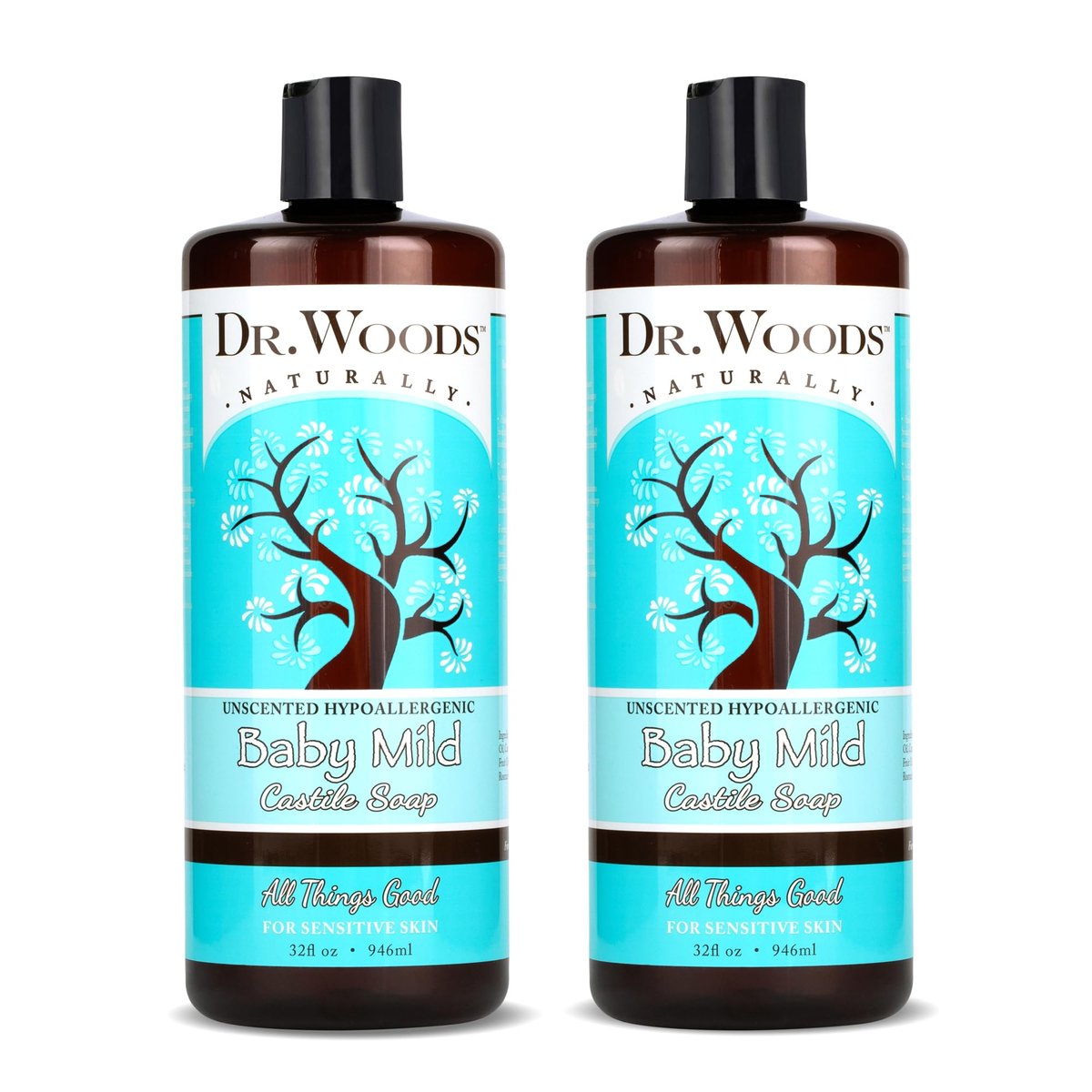 Dr. Woods Unscented Baby Mild Liquid Castile Soap - 32 Fl Oz (Pack of 2) - Natural, Gentle Cleanser for Sensitive Skin with Hemp Oil and Vitamin E Avelisse
