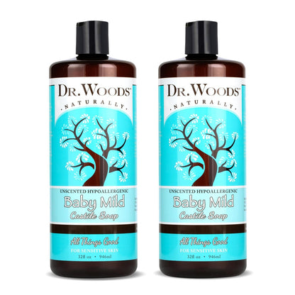 Dr. Woods Unscented Baby Mild Liquid Castile Soap - 32 Fl Oz (Pack of 2) - Natural, Gentle Cleanser for Sensitive Skin with Hemp Oil and Vitamin E Avelisse