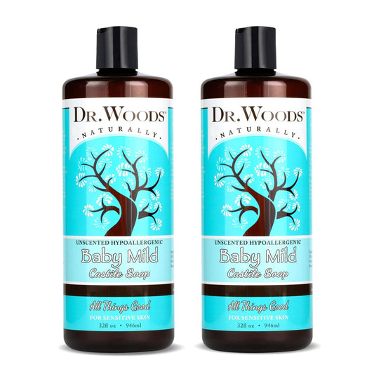 Dr. Woods Unscented Baby Mild Liquid Castile Soap - 32 Fl Oz (Pack of 2) - Natural, Gentle Cleanser for Sensitive Skin with Hemp Oil and Vitamin E Avelisse