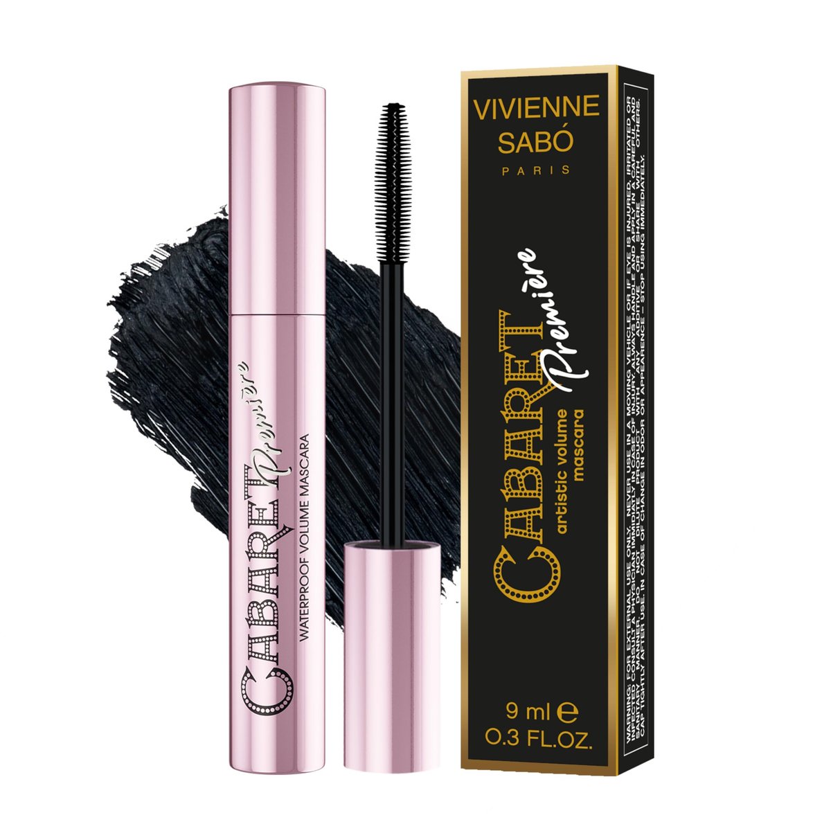 Vivienne Sabó Cabaret Premiere Black Waterproof Mascara - Volume, Length & Curling, Smudge Proof, Cruelty-Free, Made in Europe, 0.3 Fl Oz (1 Pack) Avelisse