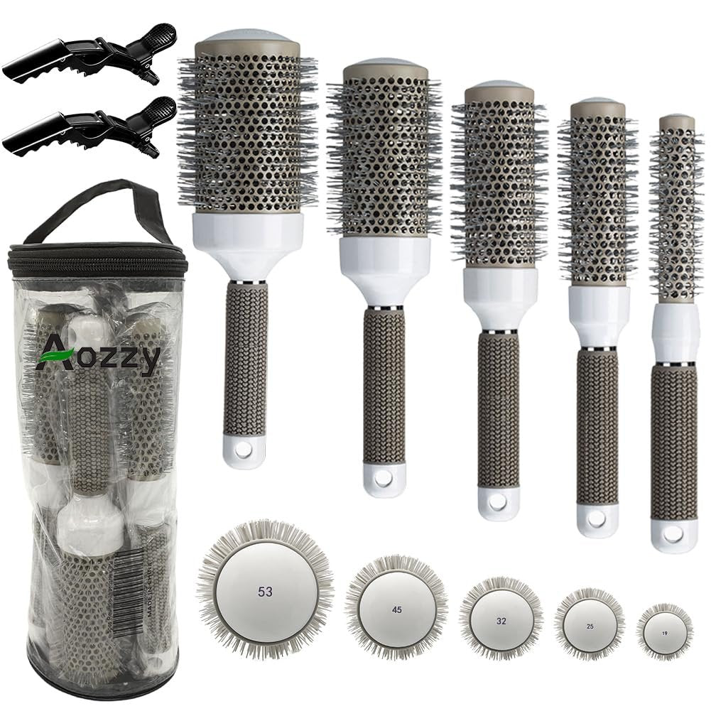 Professional Ceramic Ion Thermal Barrel Hair Brush Set - 5 Sizes for Blow Drying & Curling, Shiny Heat Styling - görsel 1
