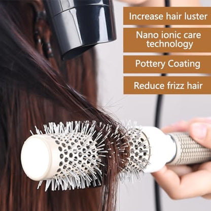 Professional Ceramic Ion Thermal Barrel Hair Brush Set - 5 Sizes for Blow Drying & Curling, Shiny Heat Styling