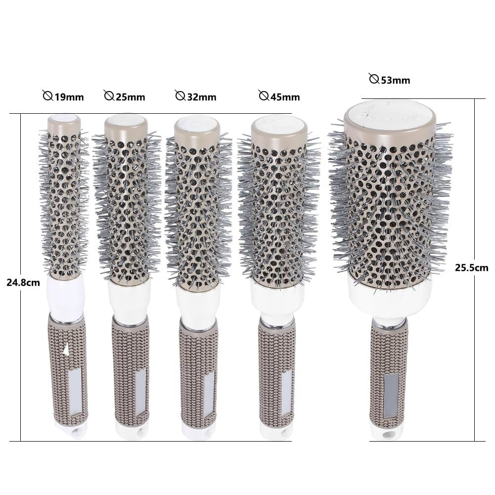 Professional Ceramic Ion Thermal Barrel Hair Brush Set - 5 Sizes for Blow Drying & Curling, Shiny Heat Styling - görsel 16