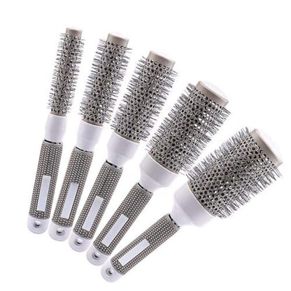 Professional Ceramic Ion Thermal Barrel Hair Brush Set - 5 Sizes for Blow Drying & Curling, Shiny Heat Styling