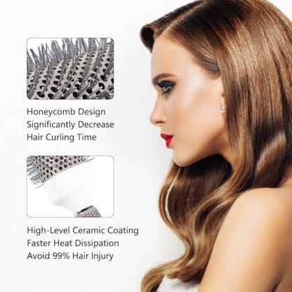 Professional Ceramic Ion Thermal Barrel Hair Brush Set - 5 Sizes for Blow Drying & Curling, Shiny Heat Styling