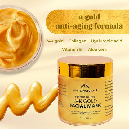 White Naturals One Day Sale 24K Gold Facial Mask – Anti-Aging Gold Face Mask for Flawless, Moisturized Skin, Reduces Wrinkles, Fine Lines & Acne Scars, Removes Blackheads, Dirt & Oils (8.8 oz) Avelisse
