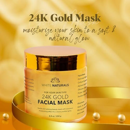 White Naturals One Day Sale 24K Gold Facial Mask – Anti-Aging Gold Face Mask for Flawless, Moisturized Skin, Reduces Wrinkles, Fine Lines & Acne Scars, Removes Blackheads, Dirt & Oils (8.8 oz) Avelisse